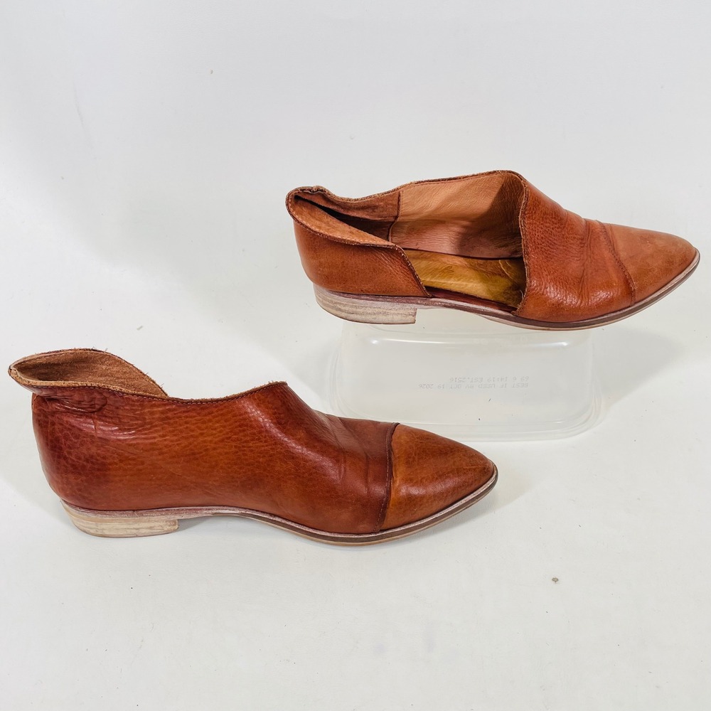 Handcrafted Cognac Brown Leather d'Orsay Pointed Toe Flats Size 38 Made in Spain - Picture 5 of 8